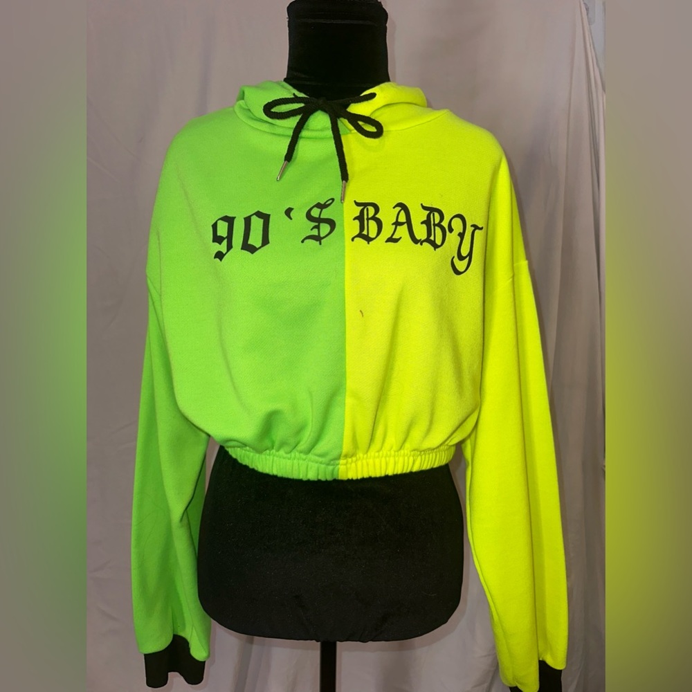 ‘90’s Baby’ Neon Cropped Hoodie